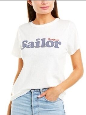 J. Crew White 'Bonjour Sailor' Graphic Crewneck Tee Short Sleeve NWT Size M